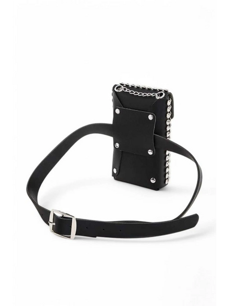 Babe Beachwear black mini bag for phone wallet with silver chain and adjustable belt strap