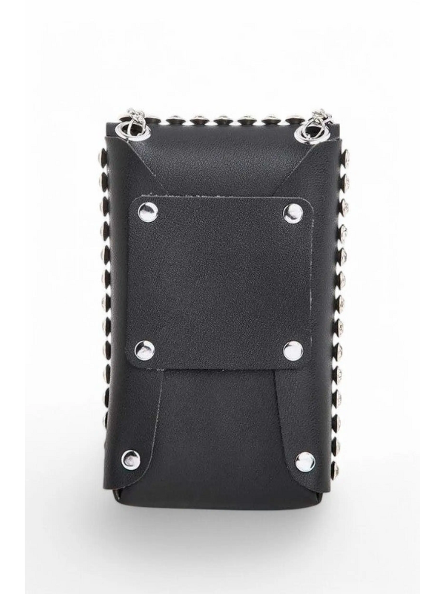 Babe Beachwear black mini bag for phone wallet with silver studs and chain details