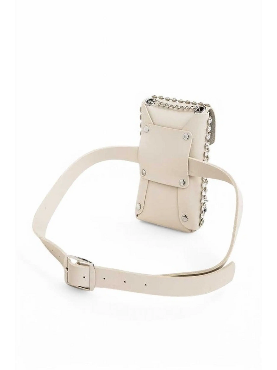 Babe Beachwaer beige mini bag for phone wallet with belt and metal chain detailing