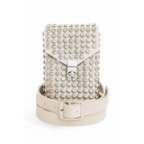 Beige mini bag for phone wallet by Babe Beachwear with silver stud embellishments and buckle closure