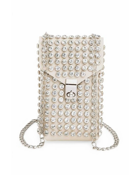 Babe Beachwaer mini bag for phone wallet in cream with silver studs and chain strap