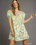 Vibrant green puff sleeve floral dress with tiered mini design perfect for summer