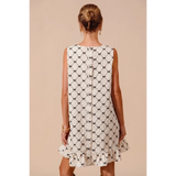 Trendsi sleeveless midi Mini Ruffle Dress with black and white geometric pattern and back button detail