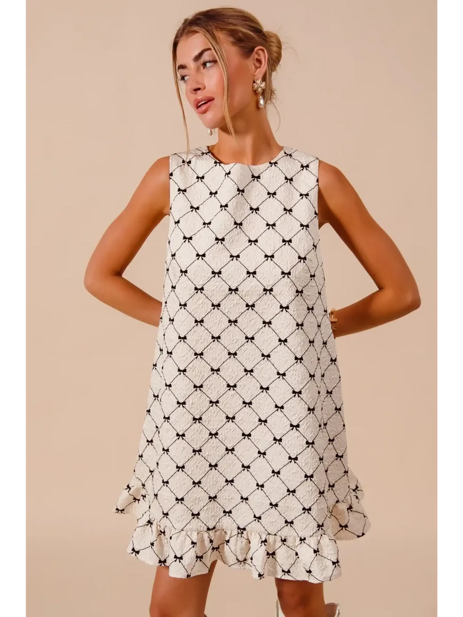 Trendsi sleeveless midi Mini Ruffle Dress with black diamond pattern and ruffle hem