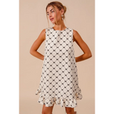 Trendsi sleeveless midi Mini Ruffle Dress with black diamond pattern and ruffle hem