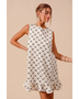Mini Ruffle Dress sleeveless midi Mini Ruffle Dress with black and white geometric pattern and ruffled hem