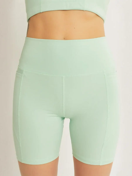 Trendsi mint green high waist active shorts with pocket for women, perfect for workouts and casual wear