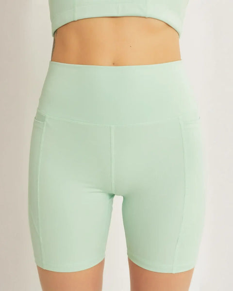 Trendsi mint green high waist active shorts with pocket for women, perfect for workouts and casual wear