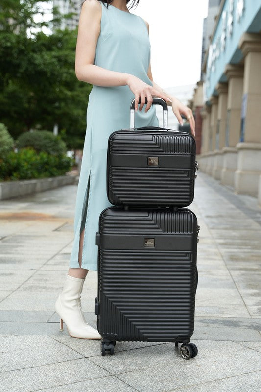 MKF Hard Case Luggage 2 Piece Set in black with textured design and smooth-rolling wheels