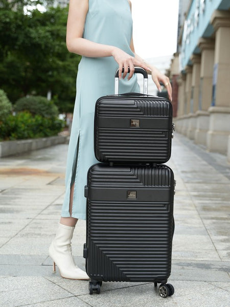 MKF Hard Case Luggage 2 Piece Set in black with textured design and smooth-rolling wheels