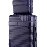 MKF Hard Case Luggage 2 Piece Set in navy blue with a large suitcase and matching smaller travel case