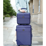 MKF Hard Case Luggage 2 Piece Set in navy blue with textured stripes and spinner wheels