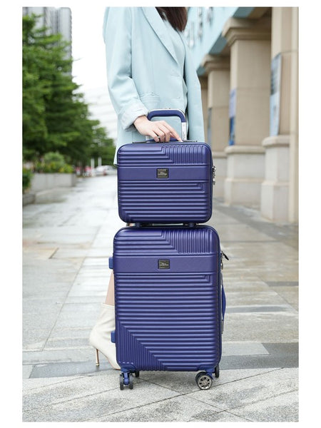 MKF Hard Case Luggage 2 Piece Set in navy blue with textured stripes and spinner wheels