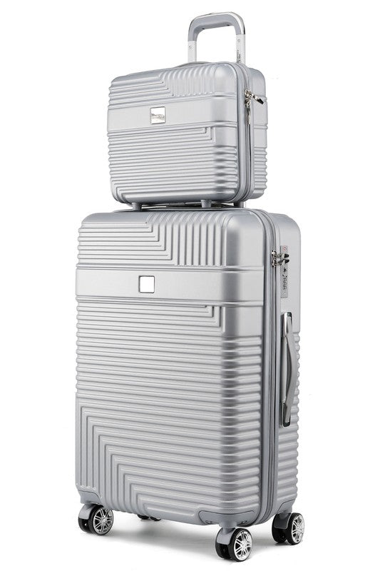 Silver MKF Hard Case Luggage 2 Piece Set with textured hard shell and spinner wheels