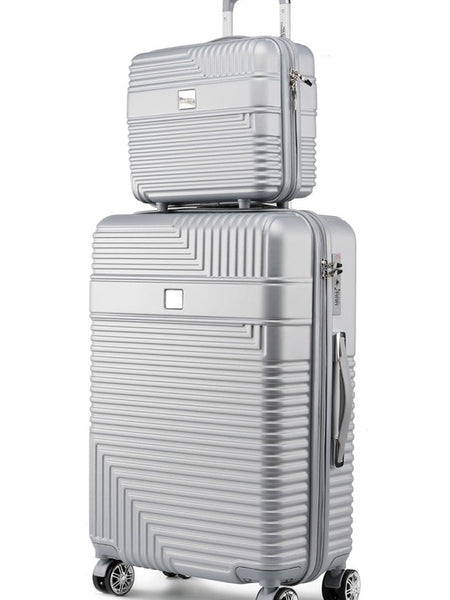 Silver MKF Hard Case Luggage 2 Piece Set with textured hard shell and spinner wheels