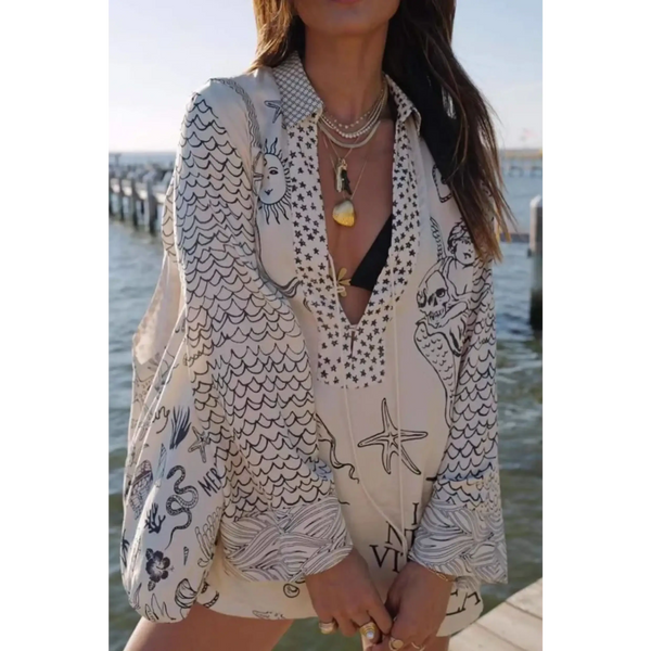 Trendsi Nautical Print Top and Shorts Set featuring ocean-inspired designs with long sleeves and relaxed fit