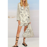 Trendsi Nautical Print Top and Shorts Set featuring black sea-themed illustrations on white fabric
