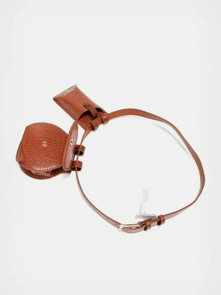 Babe Beachwear brown leather belt bag with embossed texture and adjustable strap