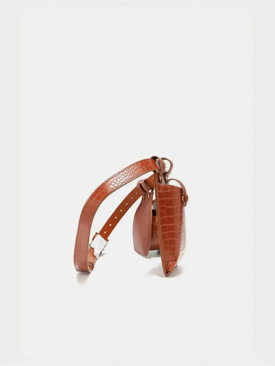 Babe Beachwear brown leather belt bag with textured design and adjustable strap