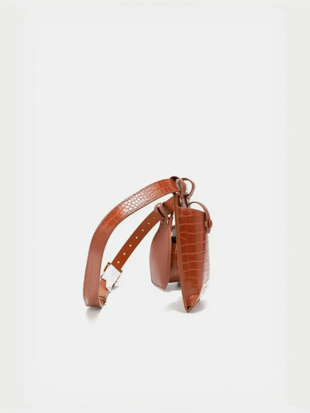 Babe Beachwear brown leather belt bag with textured design and adjustable strap