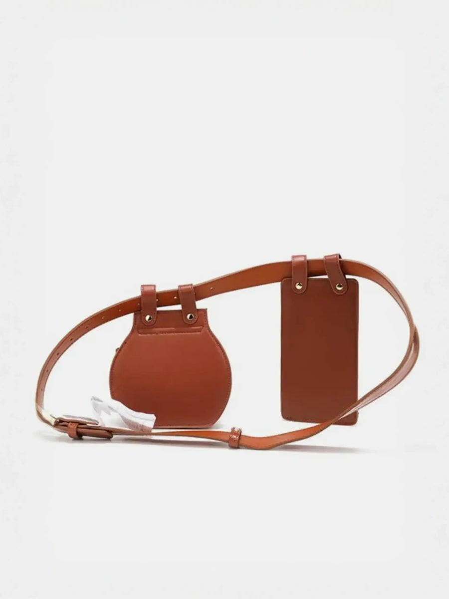 Babe Beachwaer brown leather belt bag with two pouches and adjustable strap