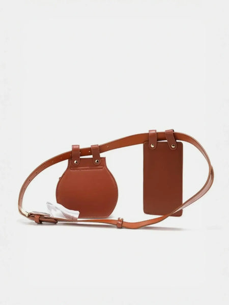 Babe Beachwaer brown leather belt bag with two pouches and adjustable strap