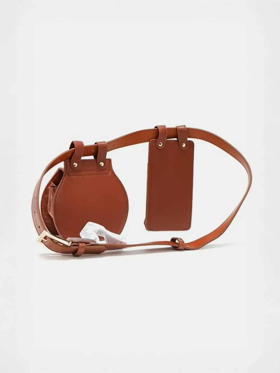 Babe Beachwaer brown leather belt bag with two attached pouches and adjustable strap