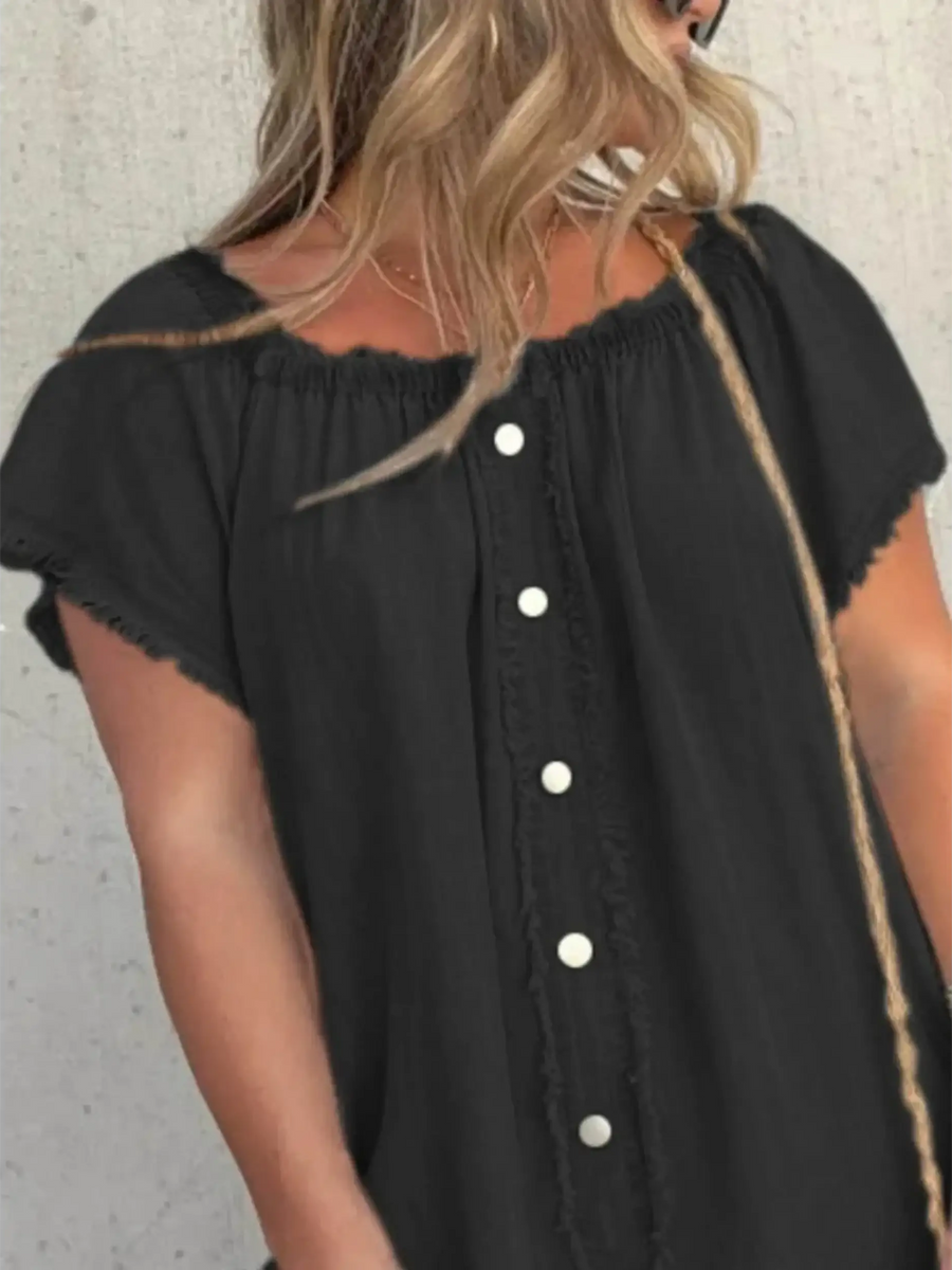 Babe Beachwear off shoulder denim dress for curvy women with button front and short sleeves