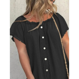 Babe Beachwear off shoulder denim dress for curvy women with button front and short sleeves