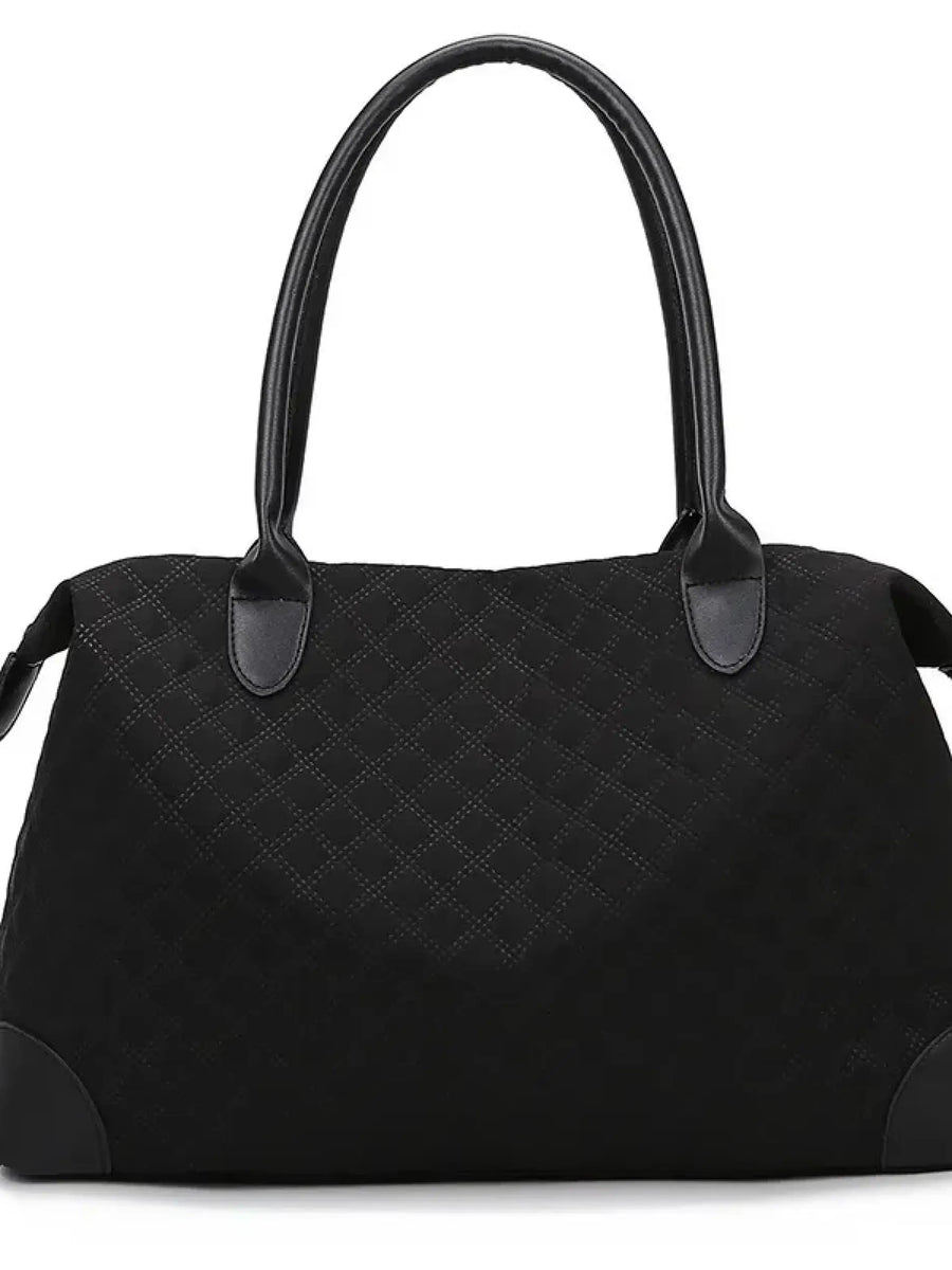 Black Babe Beachwear oxford overnight bag with zipper and leather handles for travel