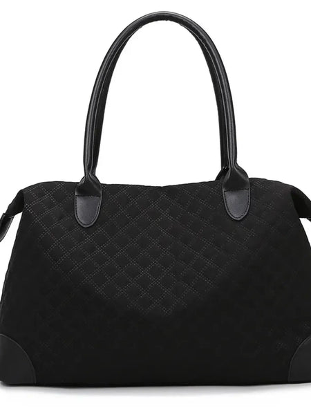 Black Babe Beachwear oxford overnight bag with zipper and leather handles for travel