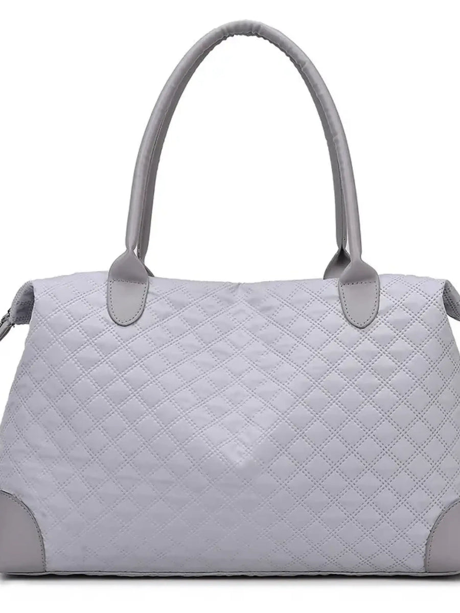 Babe Beachwear oxford overnight bag with zipper in light gray quilted design with dual shoulder straps