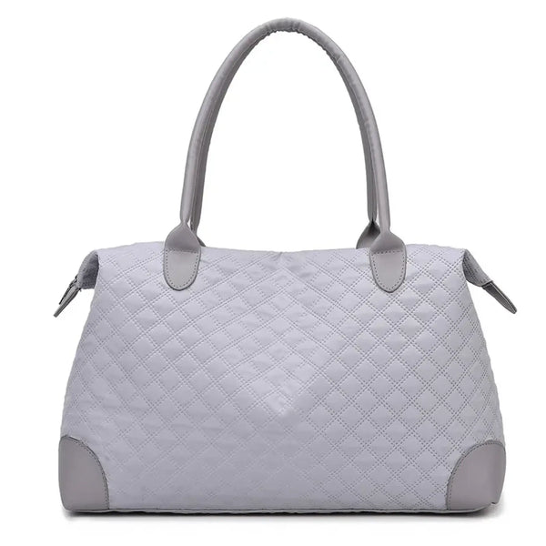 Babe Beachwear oxford overnight bag with zipper in light gray quilted design with dual shoulder straps