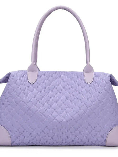 Babe Beachwaer lavender oxford overnight bag with zipper featuring quilted design and dual handles