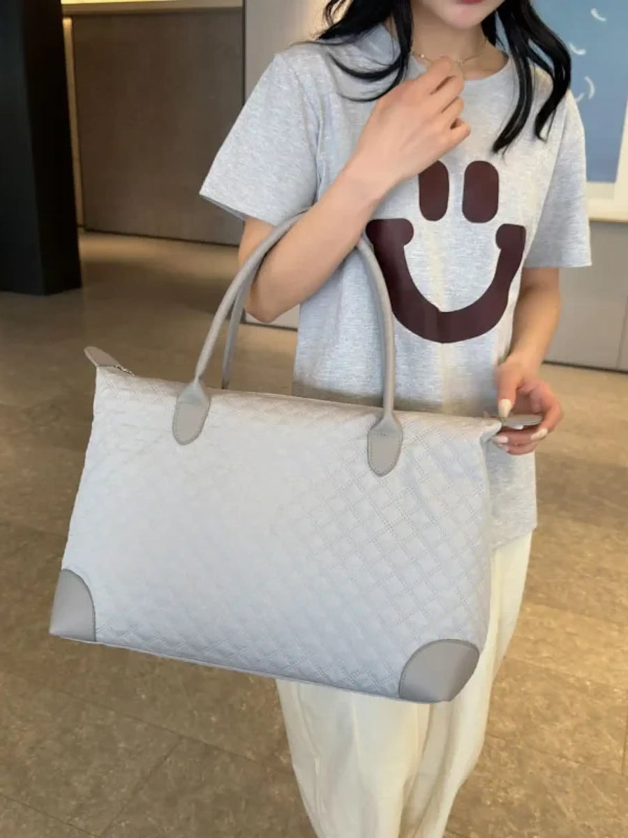 Babe Beachwear oxford overnight bag with zipper in light gray quilted design with tote handles