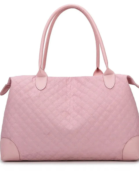 Babe Beachwaer pink quilted oxford overnight bag with zipper and double handles
