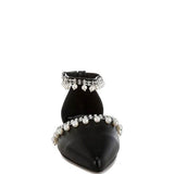 Rag Company black pearl embellished summer sandals with ankle strap and pointed toe design