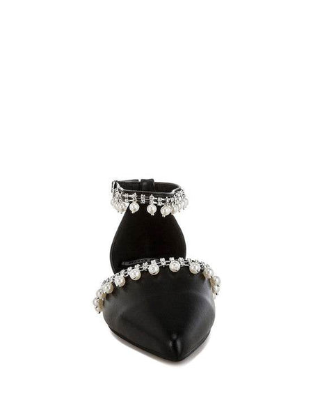 Rag Company black pearl embellished summer sandals with ankle strap and pointed toe design