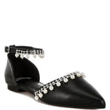 Rag Company black pearl embellished summer sandals with ankle strap and pointed toe design black front side