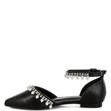 Rag Company black flat sandals with ankle strap and pearl embellished summer sandals design