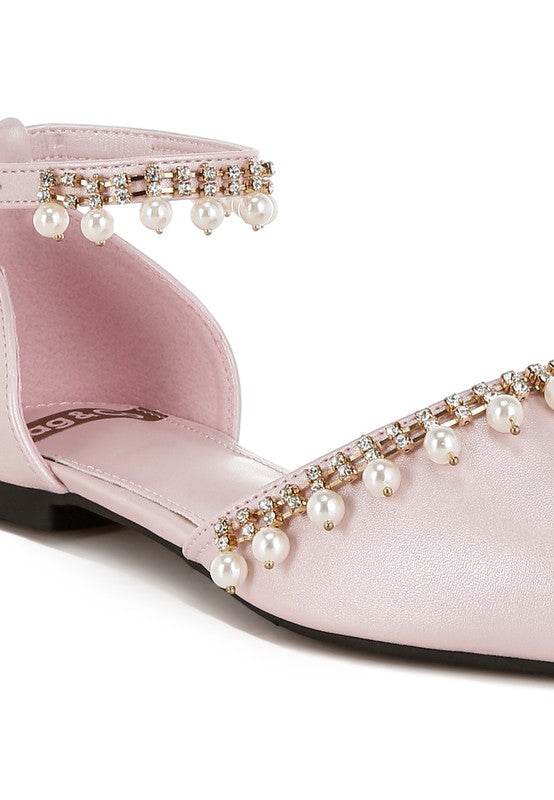 Rag Company pearl embellished summer sandals in light pink with decorative pearls and rhinestones