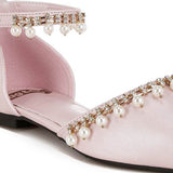 Rag Company pearl embellished summer sandals in light pink with decorative pearls and rhinestones