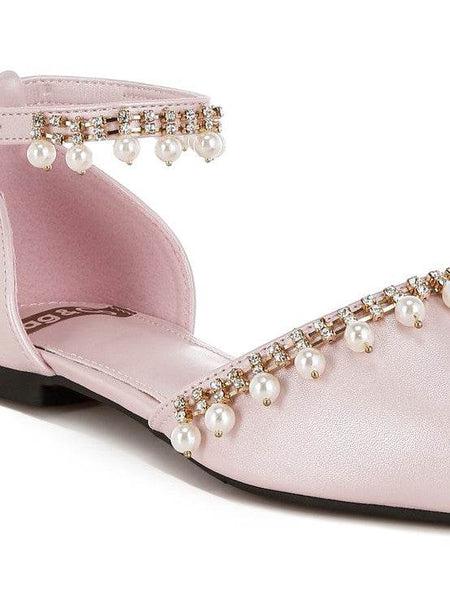 Rag Company pearl embellished summer sandals in light pink with decorative pearls and rhinestones
