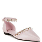 Rag Company pearl embellished summer sandals in light pink with ankle strap and pointed toe