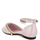 Rag Company pearl embellished summer sandals in light pink with ankle strap and decorative pearls back side 