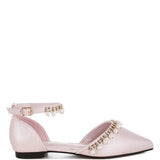 Rag Company pearl embellished summer sandals in light pink with ankle strap and decorative pearls