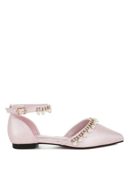 Rag Company pearl embellished summer sandals in light pink with ankle strap and decorative pearls