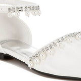 Rag Company pearl embellished summer sandals in white with rhinestones and dangling pearl accents