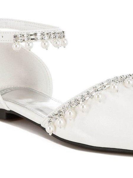 Rag Company pearl embellished summer sandals in white with rhinestones and dangling pearl accents
