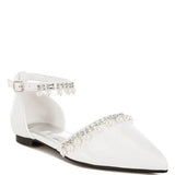 Rag Company white pearl embellished summer sandals with ankle strap and pointed toe